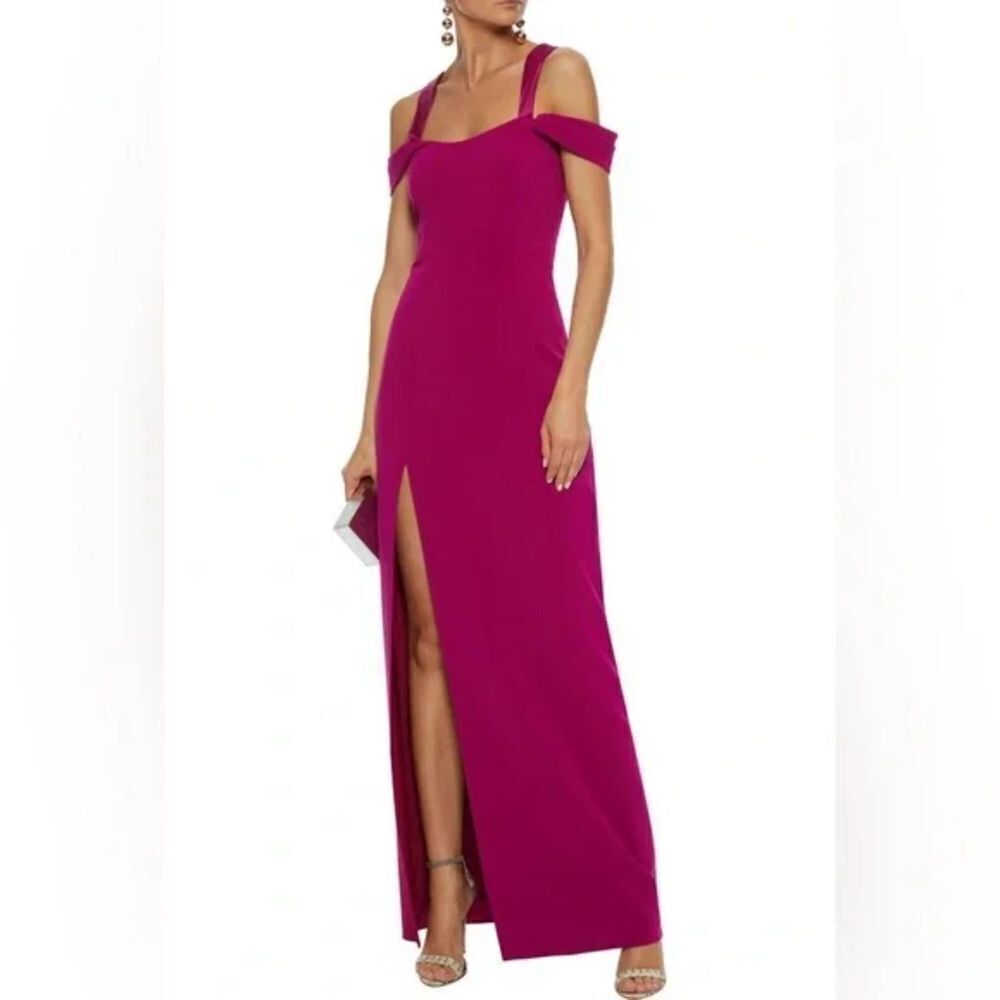 NWT HALSTON HERITAGE Cranberry Pink Cold Shoulder Fitted High Slit Gown Dress 2